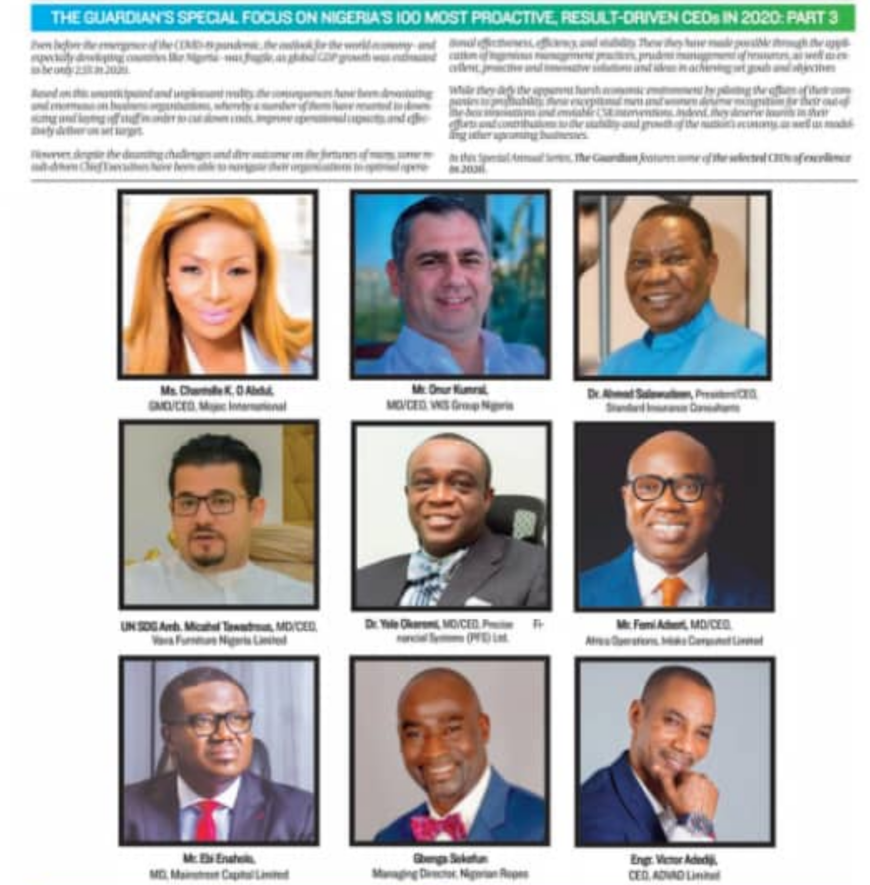 Catch Ebi Enaholos interview on Guardians Special Focus on Nigerias 100 most proactive CEO’s in 2020